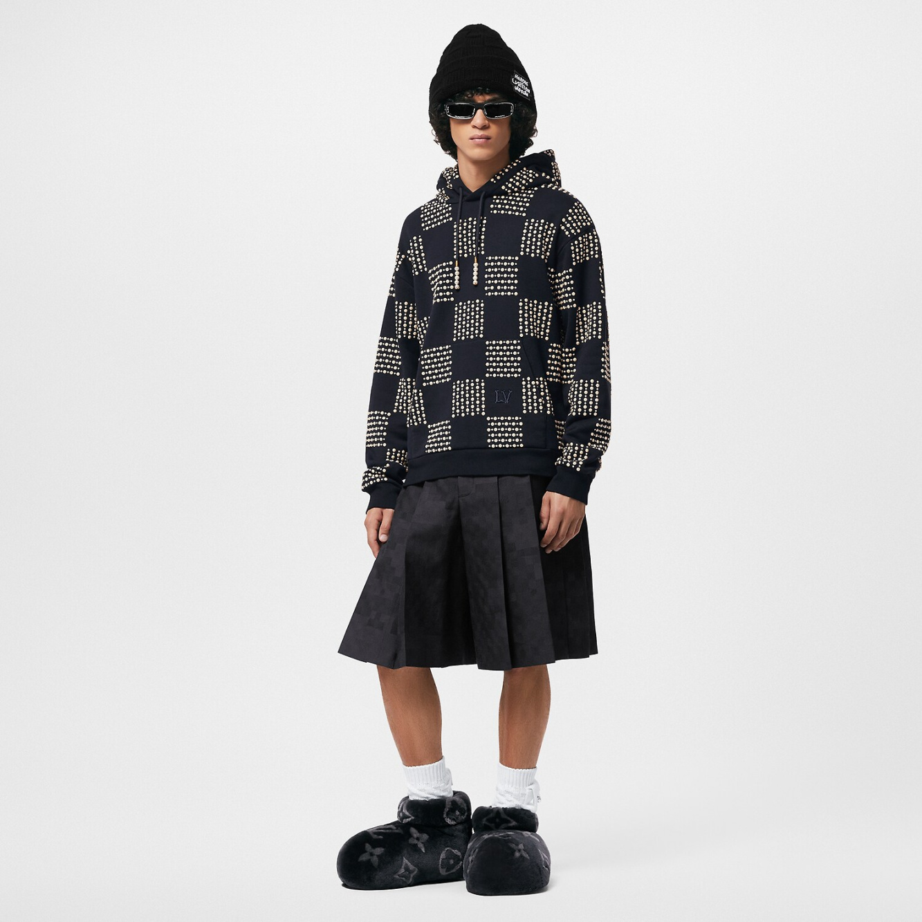 Louis Vuitton Cotton Hoodie With Pearl Damier Embroidery